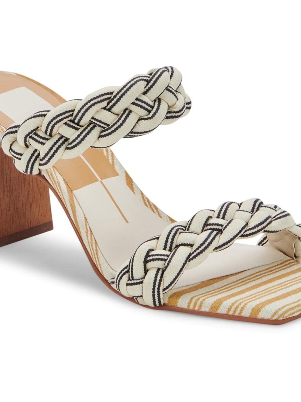 Dolce Vita Cream Braided Strap Block Heel Sandal with Black Trim